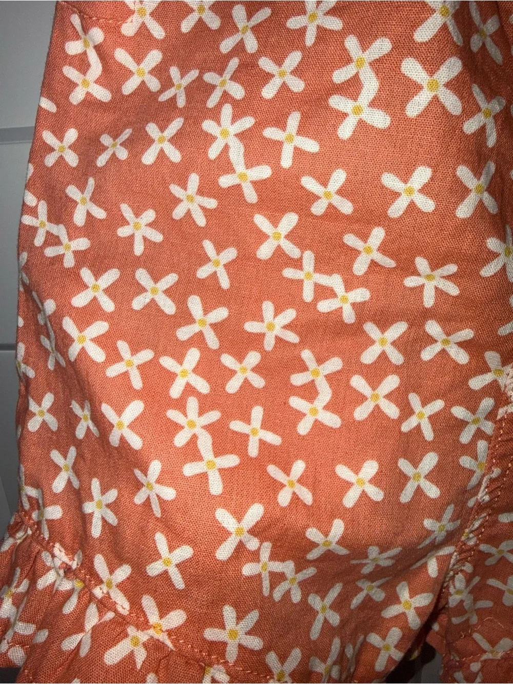 Girls Orange Coastal Floral Print Romper linen and organic cotton